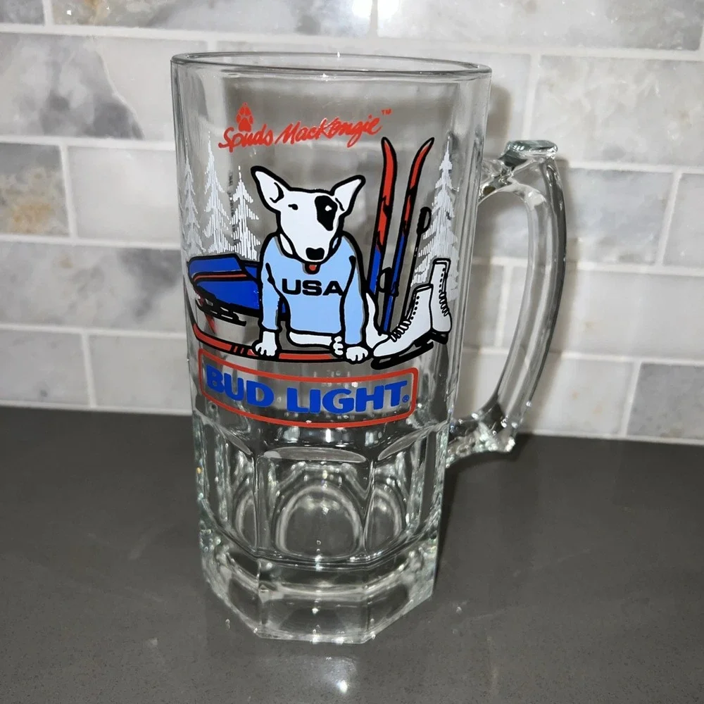 1987 vintage Anheuser Busch Bud Light Spuds Mackenzie beer mug